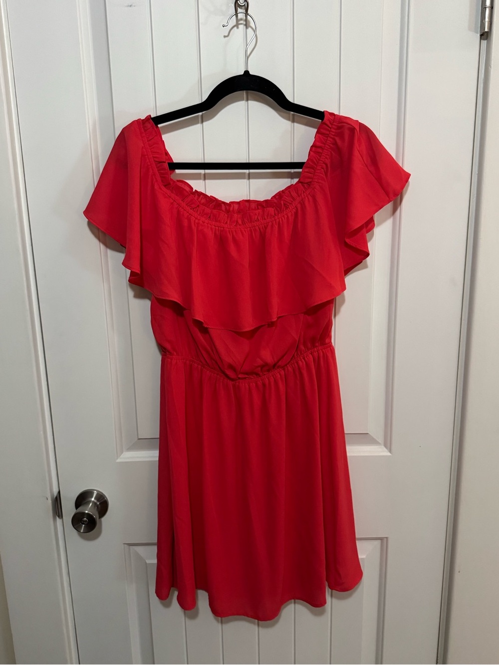 Express Coral Off-Shoulder Ruffle Dress